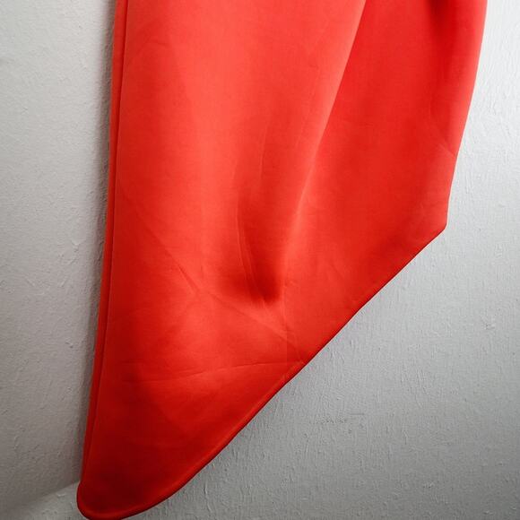 NEW Jovani Asymmetric One Shoulder Scuba Hi Low Sleeveless Dress Orange - Picture 6 of 11